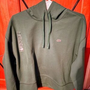 Lacoste Dark Green Cropped Hoodie with Lacoste Patch